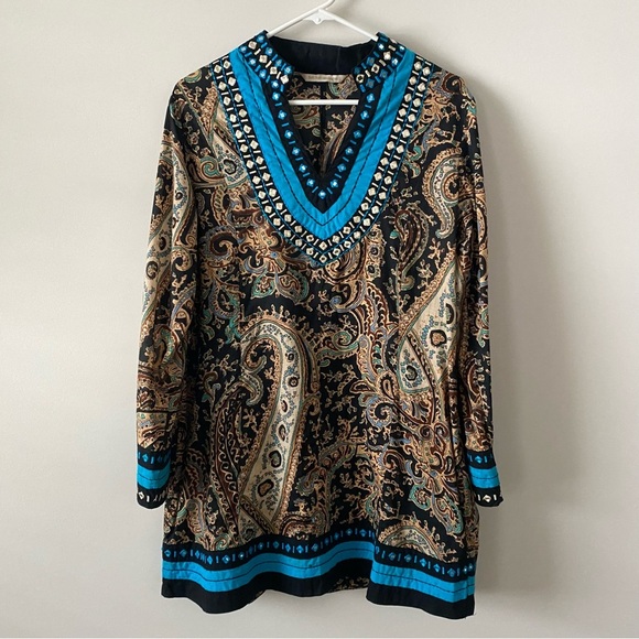 Soft Surroundings Tops - Soft Surroundings Paisley Boho Embellished Sheath Tunic Top Dress size S